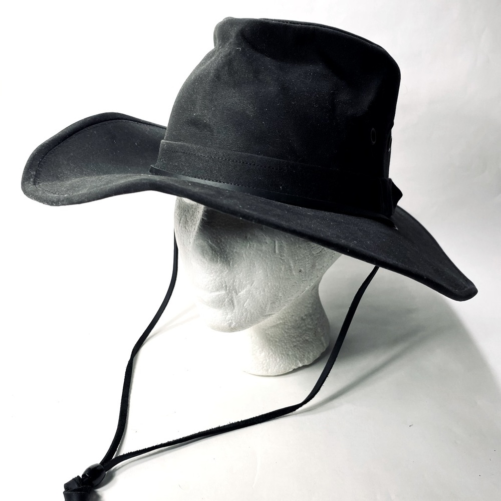 Oilskin Water Repellent Outback Style Brimmed Hat Chin Strap NWT Small